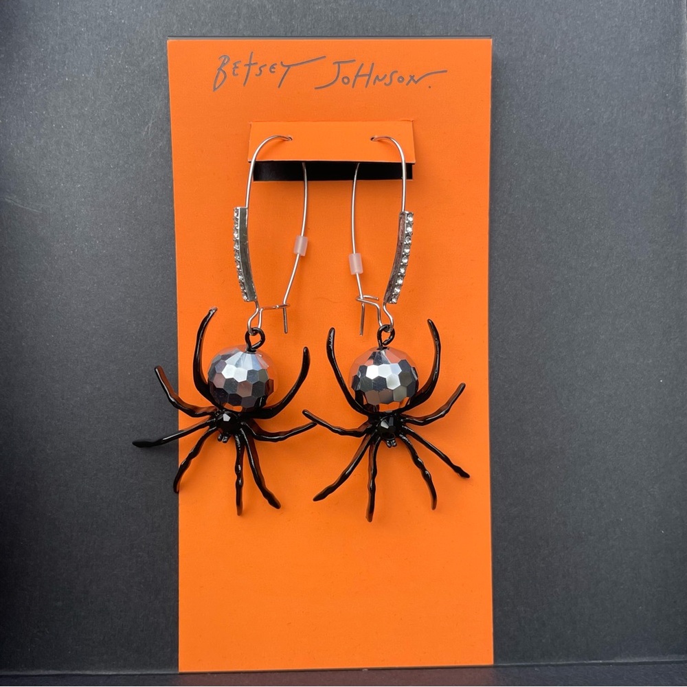 Betsey Johnson Black and Silver Halloween Spider Earrings